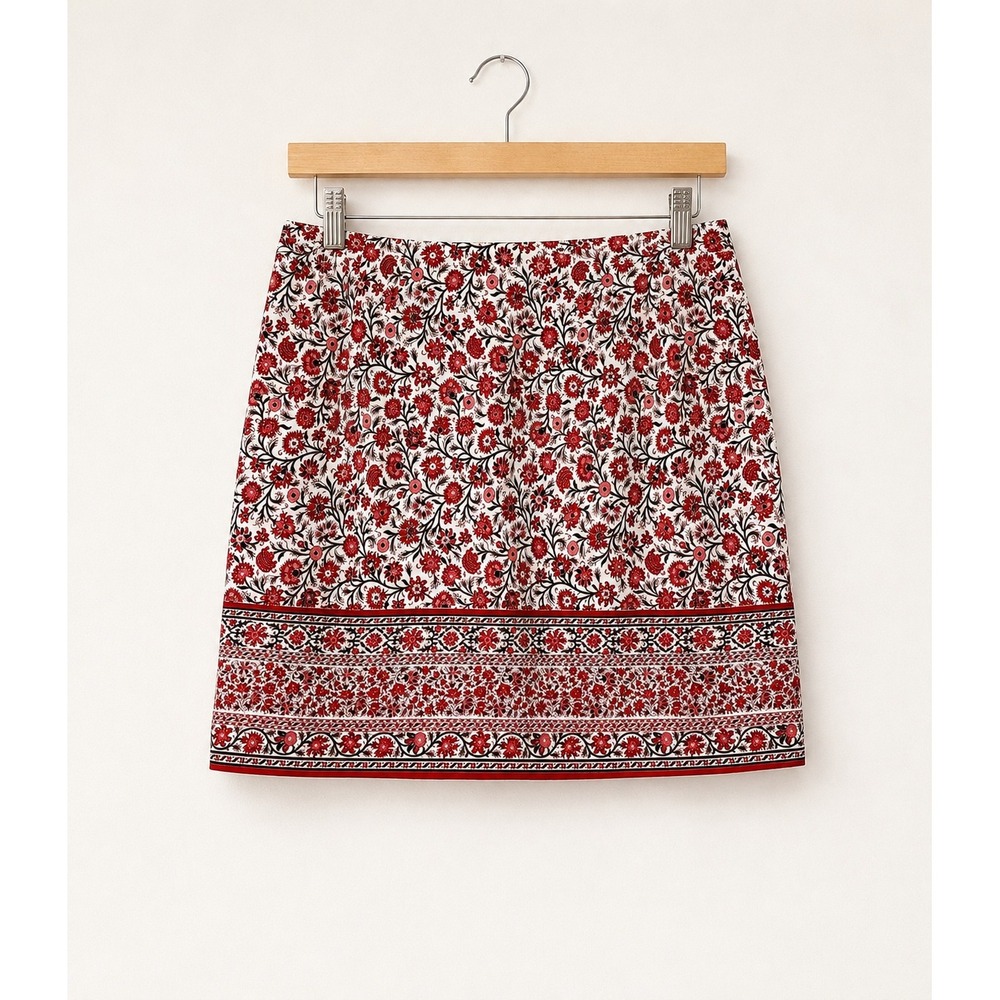 Charter Club Red White Urban Jungle Floral Cotton Wrap Knee Length Skirt 16 - Picture 1 of 14